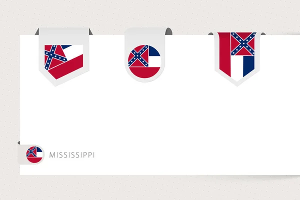 Label vlag collectie van Us staat Mississippi in verschillende vorm — Stockvector