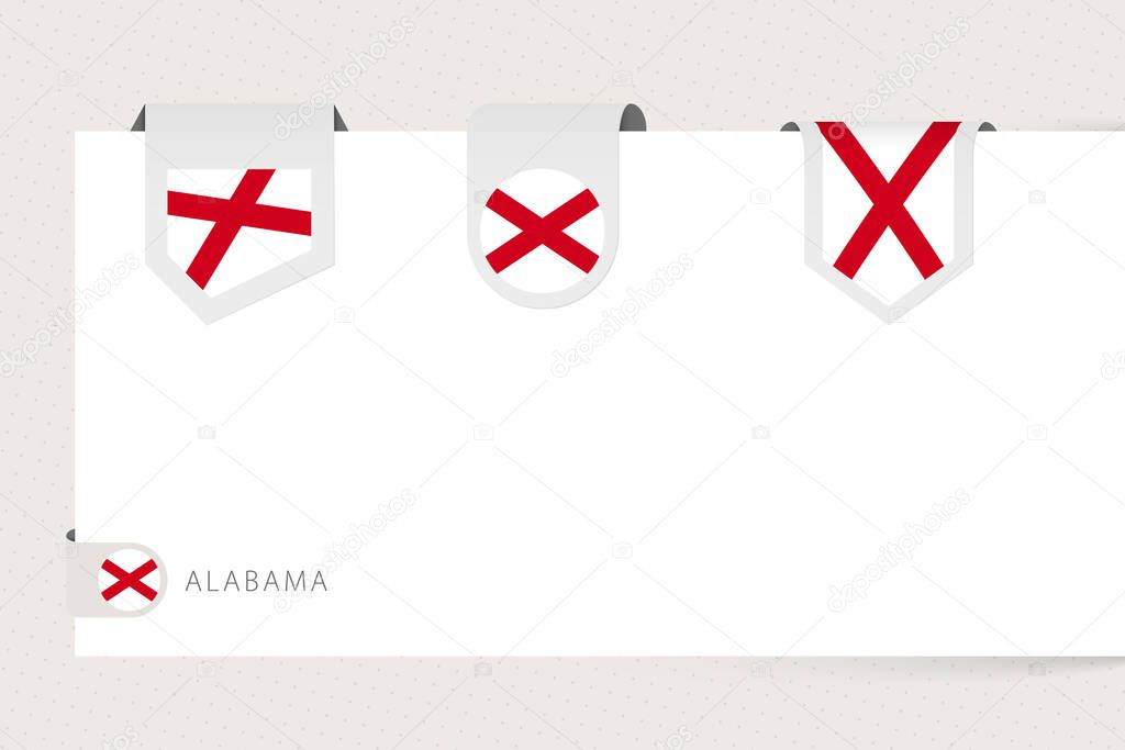 Label flag collection of US state Alabama in different shape. 
