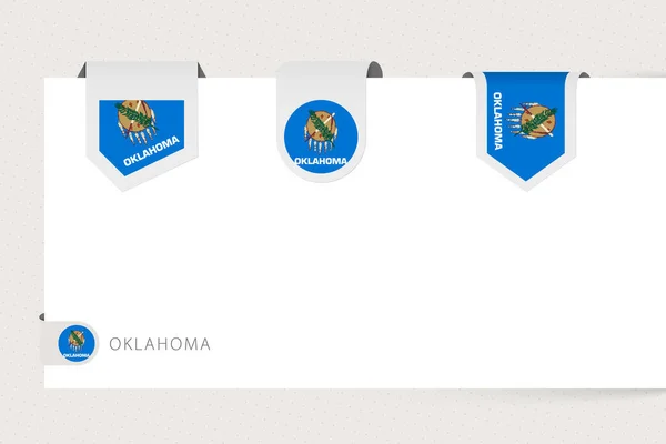 Colección de banderas de etiqueta del estado de Oklahoma en diferentes formas . — Archivo Imágenes Vectoriales