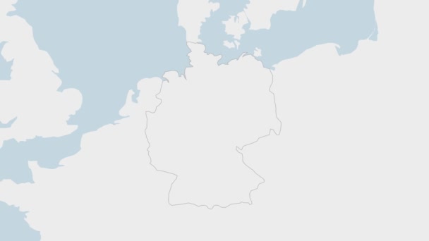 德国地图突出德国国旗的颜色和国家首都柏林的别针 与欧洲邻国的地图 — 图库视频影像