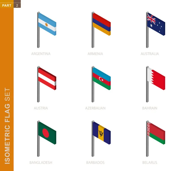 Set de bandera isométrica, asta de la bandera en dimensión isométrica . — Archivo Imágenes Vectoriales