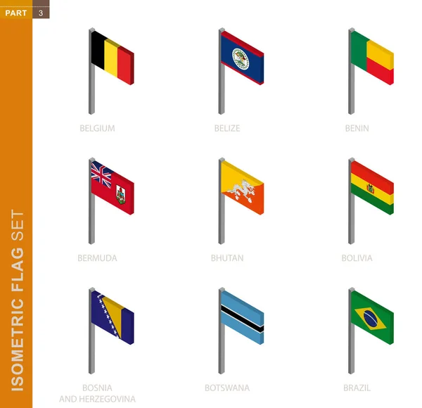 Set de bandera isométrica, asta de la bandera en dimensión isométrica . — Archivo Imágenes Vectoriales