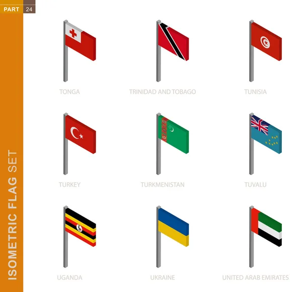 Set de bandera isométrica, asta de la bandera en dimensión isométrica . — Vector de stock