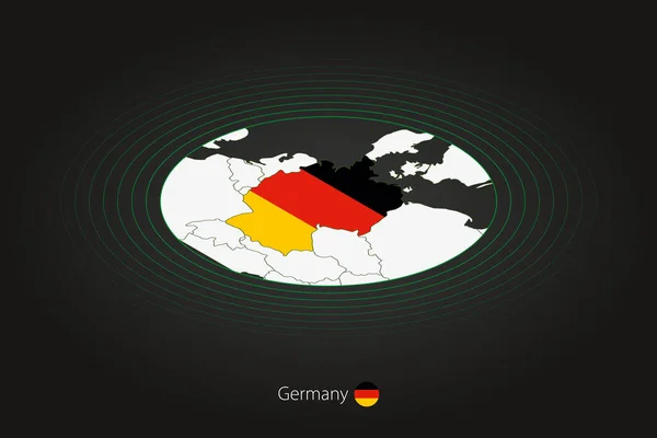 Tyskland karta i mörk färg, oval karta med grannländerna. — Stock vektor