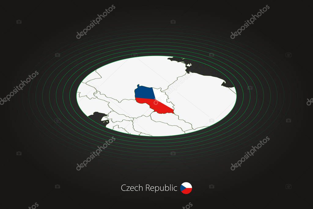 Czech Republic map in dark color, oval map with neighboring countries