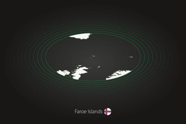 Faroe Adaları haritası koyu renk, oval harita komşu ülkelerle