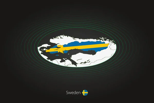 Svezia mappa in colore scuro, mappa ovale con i paesi vicini . — Vettoriale Stock