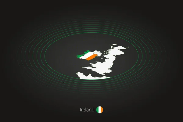 Irland karta i mörk färg, oval karta med grannländerna. — Stock vektor