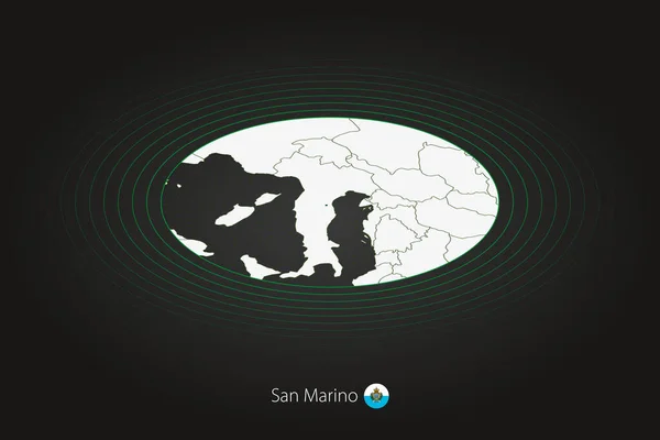 San Marino Karte in dunkler Farbe, ovale Karte mit Nachbarländern — Stockvektor