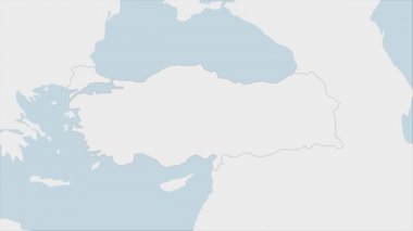 Türkiye haritasında Türkiye 'nin bayrak renkleri ve ülke başkenti Ankara' nın broşu vurgulandı, komşu Avrupa ülkeleriyle harita.
