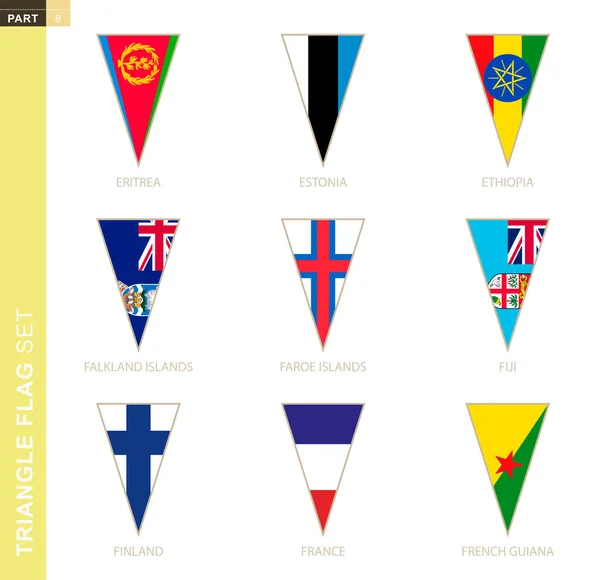 Triangelflaggor Stiliserade Landsflaggor Eritrea Estland Etiopien Falklandsöarna Färöarna Fiji Finland — Stock vektor