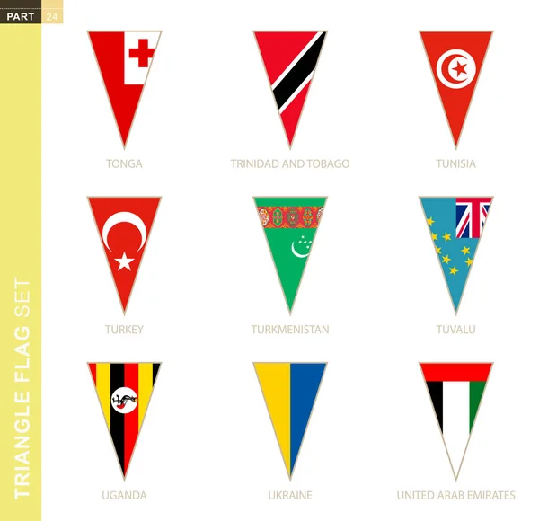 三角形の旗セット トンガの様式化された国の旗 トリニダード トバゴ チュニジア トルコ トルクメニスタン ツバル ウガンダ ウクライナ — ストックベクタ