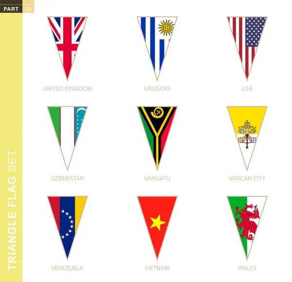 Juego Banderas Triangulares Banderas País Estilizadas Reino Unido Uruguay Estados — Vector de stock