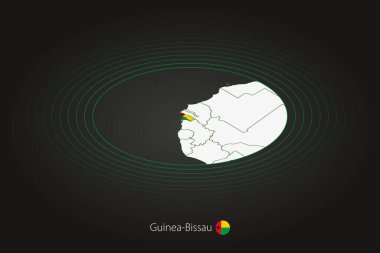 Koyu renkli Gine-Bissau haritası, komşu ülkelerle oval harita. Gine-Bissau 'nun vektör haritası ve bayrağı