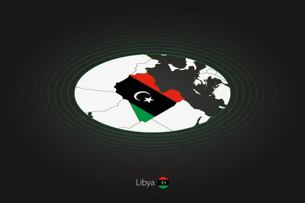 Líbia Térképe Sötét Színű Ovális Térkép Szomszédos Országokkal Líbia Vektortérképe — Stock Vector