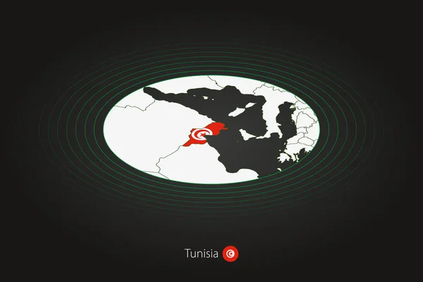 Carte Tunisie Couleur Sombre Carte Ovale Avec Les Pays Voisins — Image vectorielle