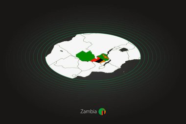 Zambiya haritası koyu renkli, oval harita komşu ülkelerle. Zambiya 'nın vektör haritası ve bayrağı