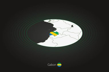 Gabon haritası koyu renkli, oval harita komşu ülkelerle. Gabon 'un vektör haritası ve bayrağı