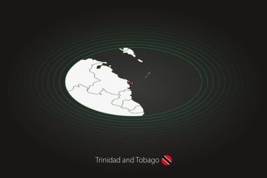 Trinidad ve Tobago haritası koyu renkli, oval harita komşu ülkelerle. Trinidad ve Tobago 'nun vektör haritası ve bayrağı