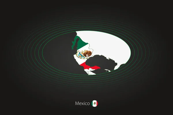 México Mapa Color Oscuro Mapa Ovalado Con Los Países Vecinos — Vector de stock