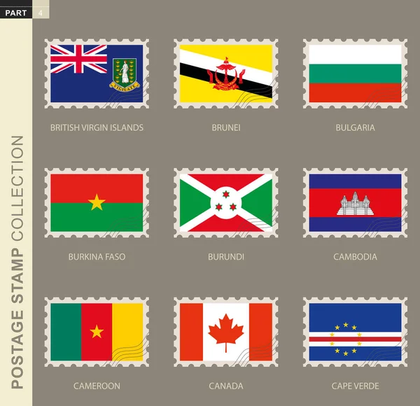 Postzegel Met Vlag Verzameling Van Vlag Britse Maagdeneilanden Brunei Bulgarije — Stockvector