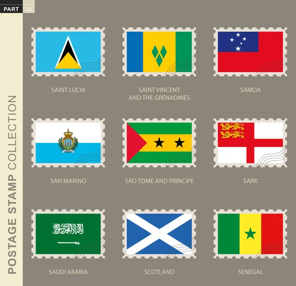 Postzegel Met Vlag Verzameling Van Vlag Saint Lucia Saint Vincent — Stockvector