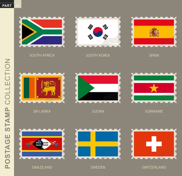 Postzegel Met Vlag Verzameling Van Vlag Zuid Afrika Zuid Korea — Stockvector