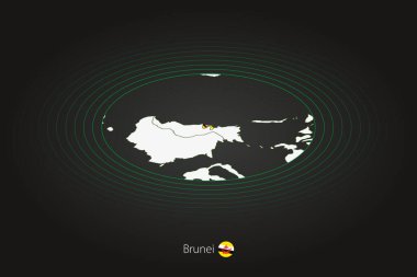 Brunei haritası koyu renkli, oval harita komşu ülkelerle. Brunei 'nin vektör haritası ve bayrağı