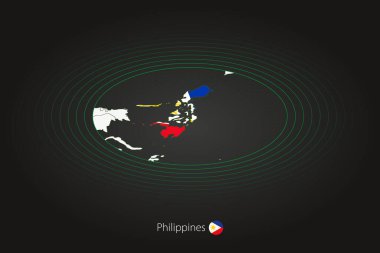 Filipinler haritası koyu renkli, oval harita komşu ülkelerle. Filipinler 'in Vektör Haritası ve Bayrağı