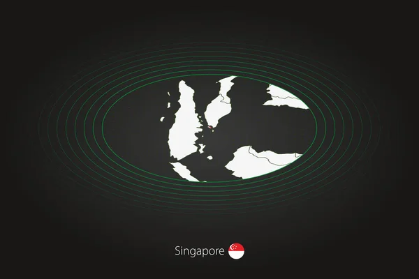 Singapore Kaart Donkere Kleur Ovale Kaart Met Buurlanden Vectorkaart Vlag — Stockvector