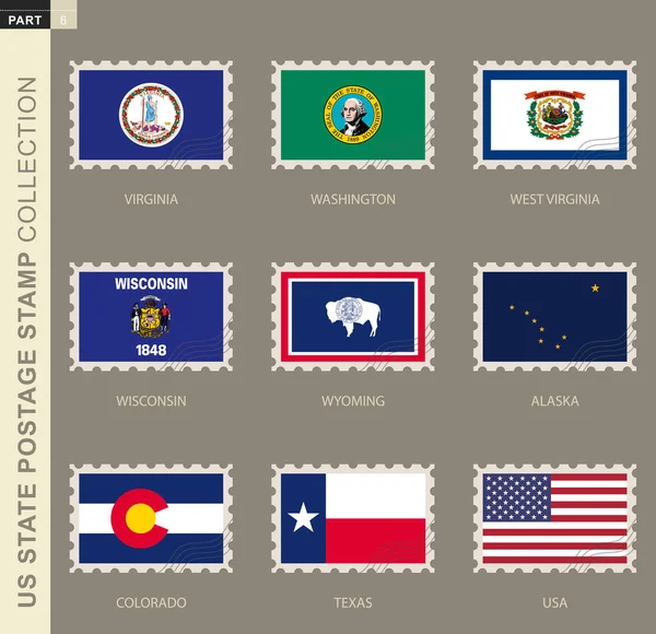 Sello Postal Con Bandera Los Estados Unidos Colección Bandera Los — Vector de stock