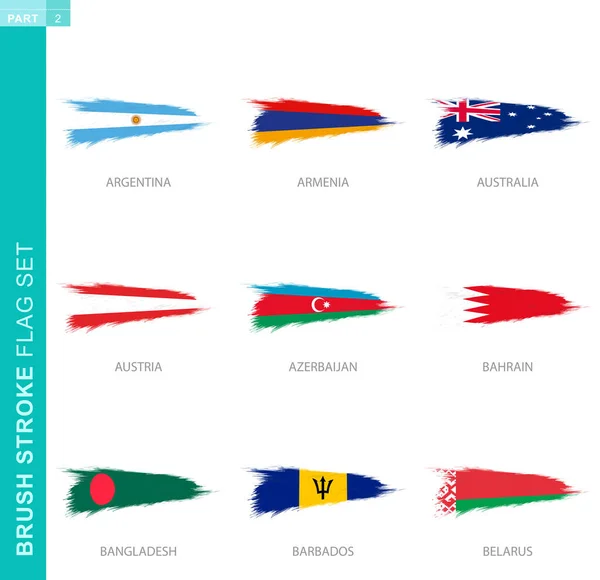 Vector Brush Stroke Flag Set Nine Grunge Flag Argentina Armenia — Stockvector