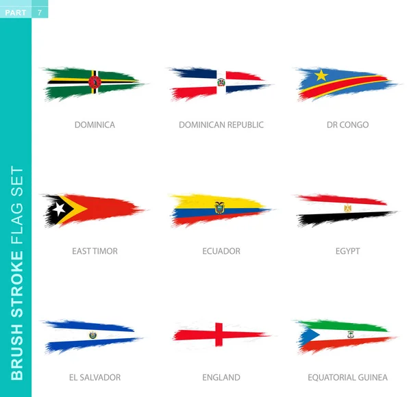 Vector Brush Stroke Flag Set Nine Grunge Flag Dominica Dominican — Stok Vektör