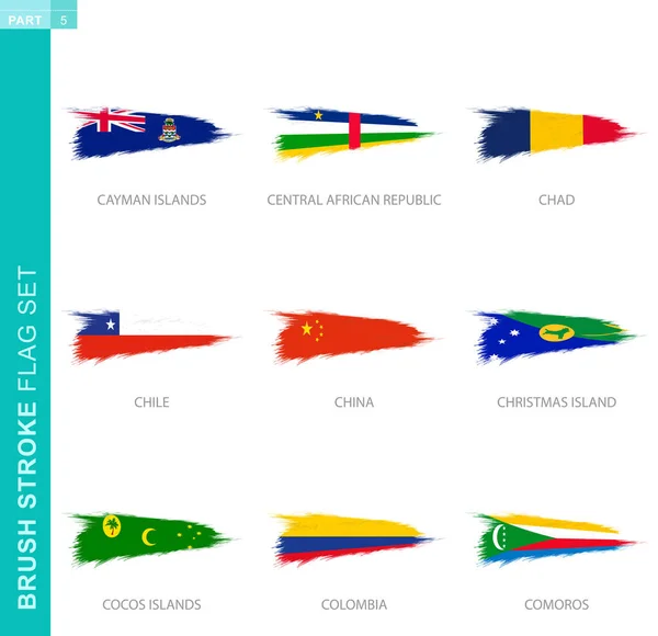 Vector Brush Stroke Flag Set Nine Grunge Flag Cayman Islands — Stockvektor