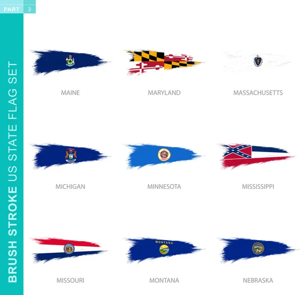 Conjunto Bandeira Pincel Vetorial Dos Estados Dos Eua Nove Bandeira —  Vetores de Stock