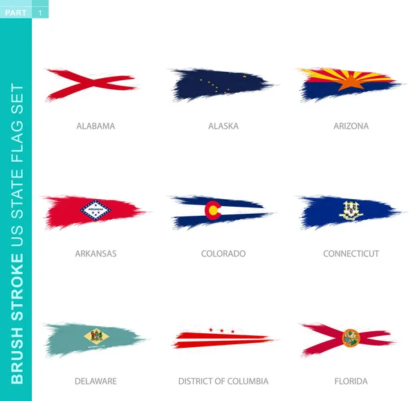 我们州的矢量笔刷旗子集合 9个州 阿拉巴马 阿拉斯加 亚利桑那州 阿肯色州 科罗拉多 康涅狄格州 特拉华州 哥伦比亚特区 — 图库矢量图片