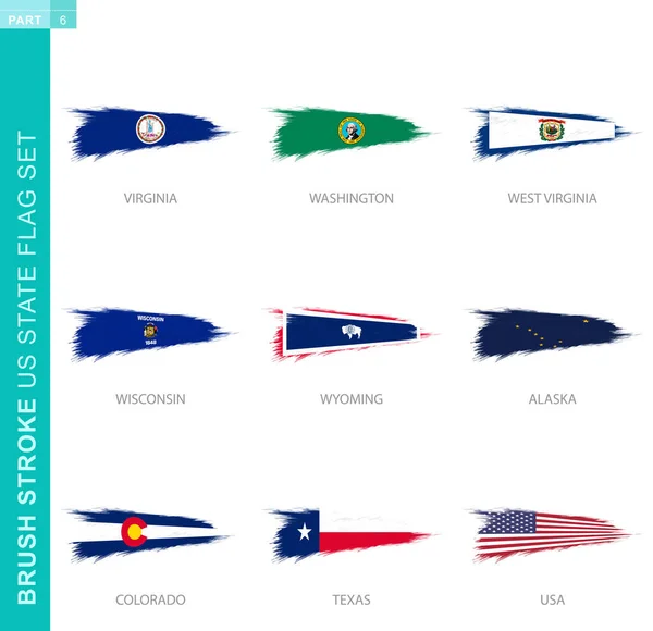 Conjunto Bandeira Pincel Vetorial Dos Estados Dos Eua Nove Bandeira — Vetor de Stock