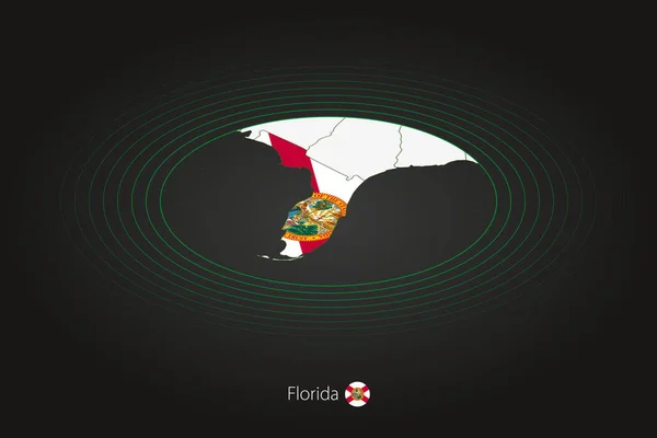 佛罗里达的地图是深色的 椭圆形的地图是与邻近的美国各州的地图 佛罗里达州的矢量地图和国旗 — 图库矢量图片