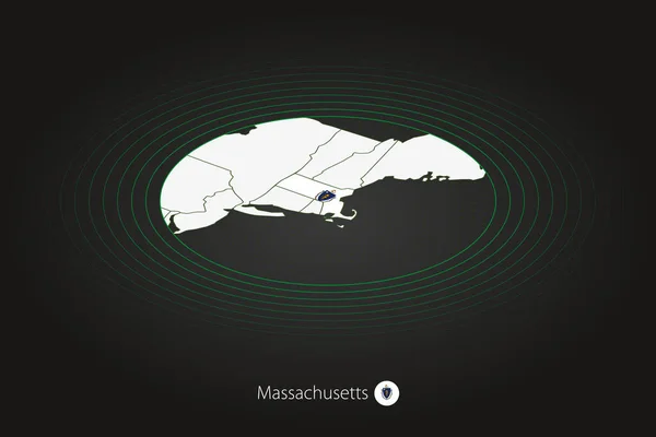 Mapa Massachusetts Color Oscuro Mapa Ovalado Con Los Estados Vecinos — Vector de stock