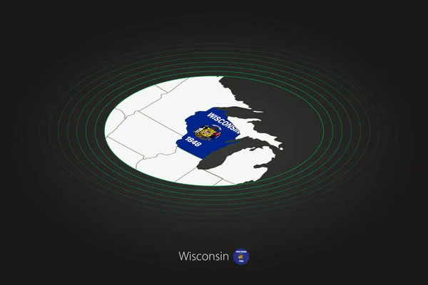 Wisconsin Mapa Color Oscuro Mapa Ovalado Con Los Estados Vecinos — Vector de stock