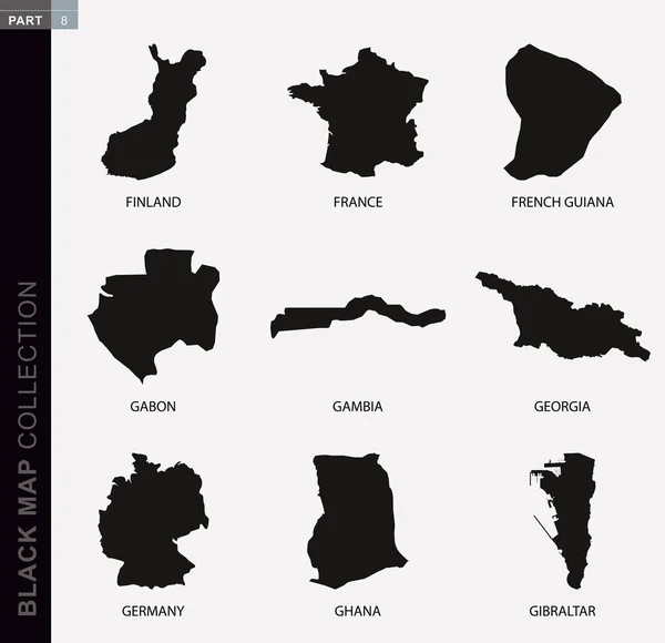 Колекція Чорних Карт Чорні Контурні Карти Світу Колекція Карт Частина — стоковий вектор