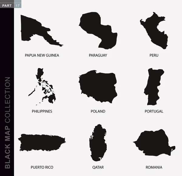 Schwarze Kartensammlung Schwarze Konturkarten Der Welt Kartensammlung Teil — Stockvektor