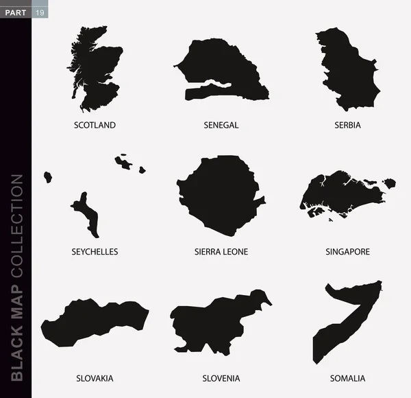 Schwarze Kartensammlung Schwarze Konturkarten Der Welt Kartensammlung Teil — Stockvektor