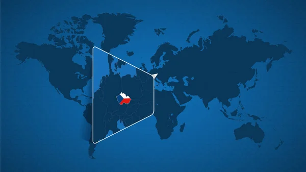 Detaljerad Världskarta Med Fastspikad Utvidgad Karta Över Tjeckien Och Grannländerna — Stock vektor