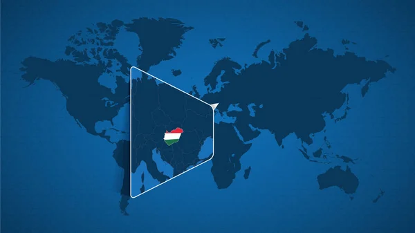 Carte Monde Détaillée Avec Carte Élargie Épinglée Hongrie Des Pays — Image vectorielle