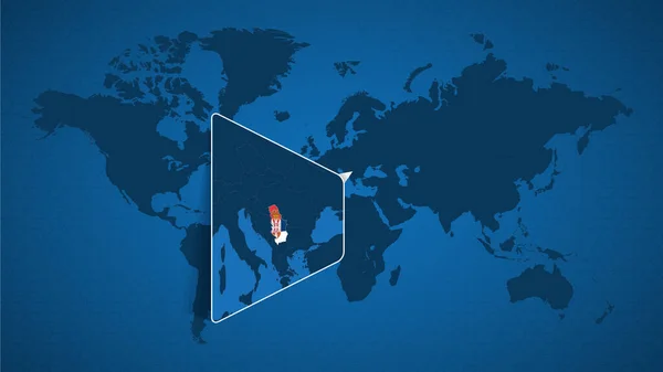 Carte Monde Détaillée Avec Carte Élargie Épinglée Serbie Des Pays — Image vectorielle