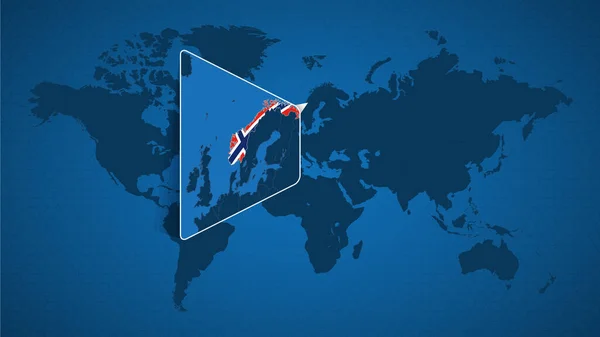 Mappa Dettagliata Del Mondo Con Mappa Ingrandita Appuntata Della Norvegia — Vettoriale Stock