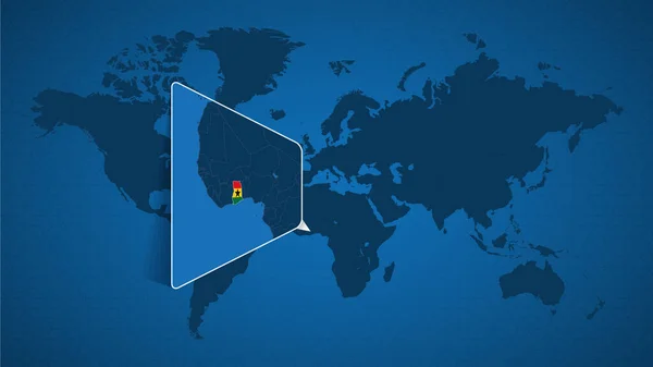 Carte Monde Détaillée Avec Carte Élargie Épinglée Ghana Des Pays — Image vectorielle