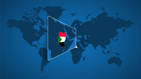 Detaljerad Världskarta Med Fastspikad Utvidgad Karta Över Sudan Och Grannländerna — Stock vektor