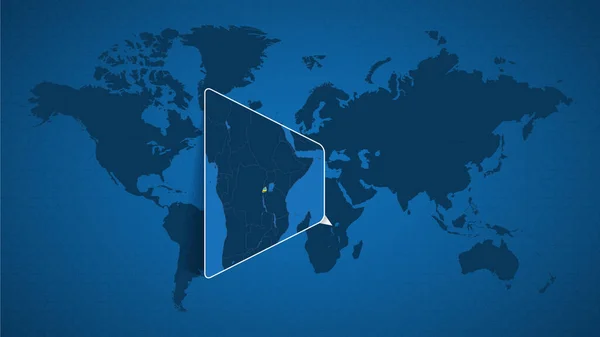 Детальна Мапа Світу Збільшеною Мапою Руанди Сусідніх Країн Прапор Руанди — стоковий вектор